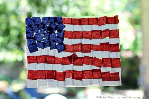 Fourth-of-July-Crafts-Tissue-Paper-Flag-Suncatcher, Formula Mom