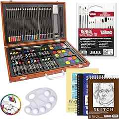 U.S. Art Supply 102-Piece Deluxe Art Creativity Set with Wooden Case - Artist Painting, Sketching and Drawing Set, 24 Wate. 