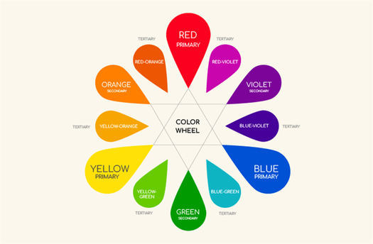 A color wheel with primary, secondary and tertiary colors.