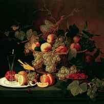 Still Life With Fruit, Goblet, and Canary by Severin Roesen