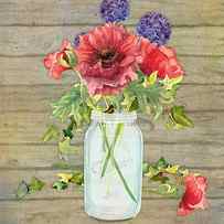 Rustic Country Red Poppy w Alium n Ivy in a Mason Jar Bouquet on Wooden Fence by Audrey Jeanne Roberts