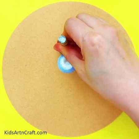 Take A Cotton Ball, Stick It On The Cardboard Sheet, And Stamp On It With A Sky Blue Color- Aesthetic Flower Bed Art Created With Stamps And Cotton Swabs