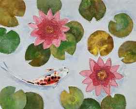 Koi fish and water lilies thumb