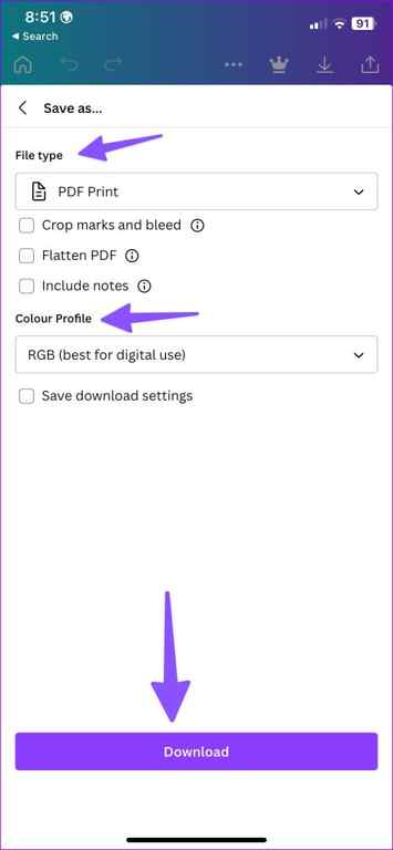 tweak canva download settings