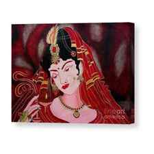 Acrylic Painting-Lady with diya Canvas Print / Canvas Art by Priyanka Rastogi