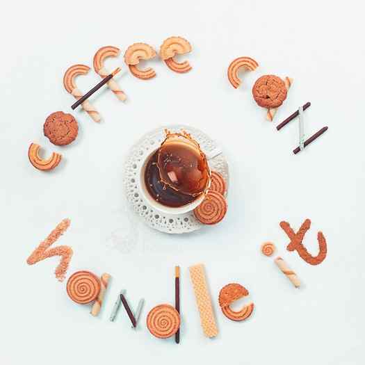 Still life photography idea arrangement of biscuits spelling 
