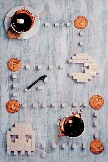  Overhead still life photography ideas shot of a fun food photography arrangement on white background 