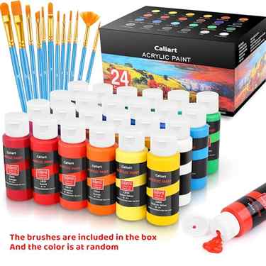 Caliart Acrylic Paint Set With 12 Brushes, 24 Colors (59ml, 2oz) Art Craft Paints Gifts for Artists Kids Beginners & Painters, Halloween Pumpkin Canvas Ceramic Rock Painting Kit Art Supplies #1