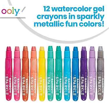 OOLY, Rainbow Sparkle Metallic Watercolor Gel Crayons, Art Supplies, Set of 12, Glitter Gel Watercolor Markers for Kids and Toddlers, Colorful Twistable Crayon Markers for School, Drawing and Coloring #1