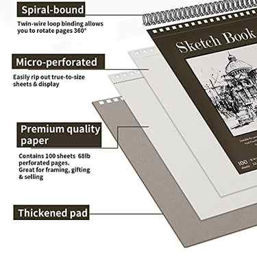 9 x 12 inches Sketch Book, Top Spiral Bound Sketch Pad, 1 Pack 100-Sheets (68lb/100gsm), Acid Free Art Sketchbook Artistic Drawing Painting Writing Paper for Kids Adults Beginners Artists #2