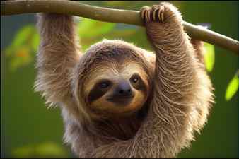 A sloth hanging from a tree branch with its long limbs and furry body in full view created with generative ai Stock Photo