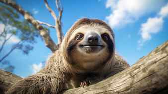 Photo of a sloth under blue sky Stock Photo