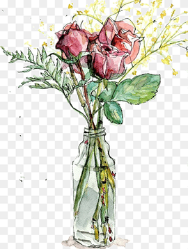 Garden roses Vase Watercolor painting Drawing Illustration, The rose in the vase, flower Arranging, flower Vase, artificial Flower png thumbnail
