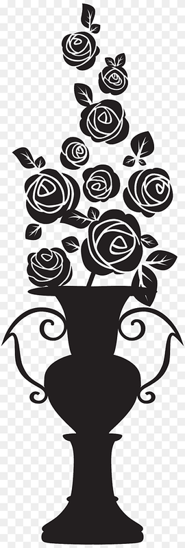 flowers in vase painting, Silhouette Drawing, Vase with Roses Silhouette, text, monochrome, flower png thumbnail