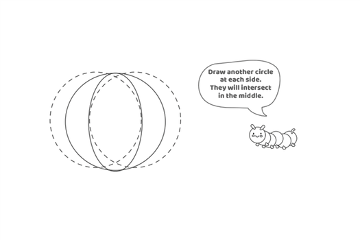 How To Draw A Pumpkin- Kids Activities Blog- Step 3- Text: Add another circle at each side. They will intersect in the middle.