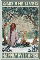 Vintage Tin Sign Fox Little Girl and She Lived Happily Ever After Metal Tin Signs Motivational Meaningful Wall Art Prints . 