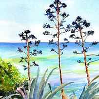 Blue Sea and Agave by Carlin Blahnik CarlinArtWatercolor