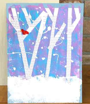 Tape resist magazine art. Such a pretty winter art project for kids