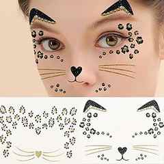 Cat Face Gems Jewels Tattoo, Black Cat Temporary Tattoo,Halloween Face Jewels for Women Kids Festival Rave