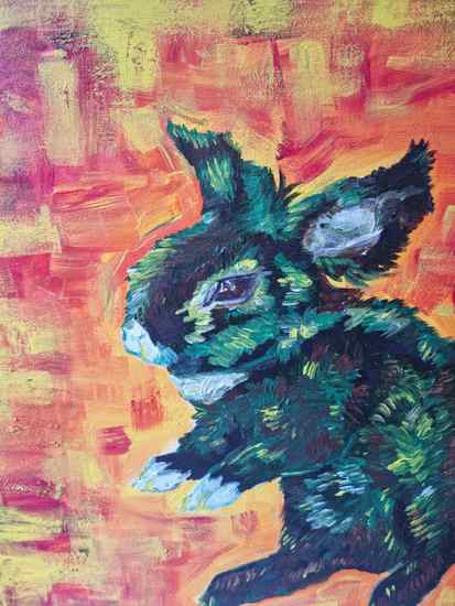 Polite Rabbit Portrait, acrylic painting by Katie Cook