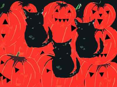 Wall Art - Mixed Media - Pumpkin And Cats by Wolf Heart Illustrations