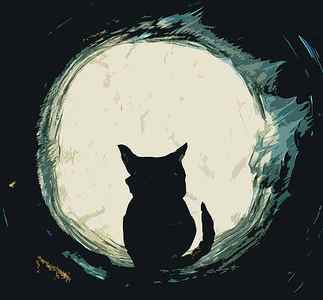 Wall Art - Mixed Media - Black Cat Looking At The Moon by Wolf Heart Illustrations
