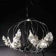Anita-Forde-Eg-14-Wire-Cage-Sculpture-with-Feathers-Wire-and-Masking-Tape