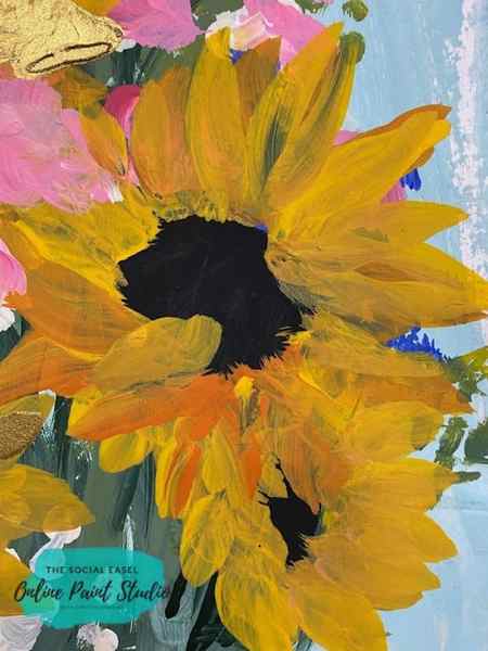 Close Up Sunflower Still Life The Social Easel Online Paint Studio