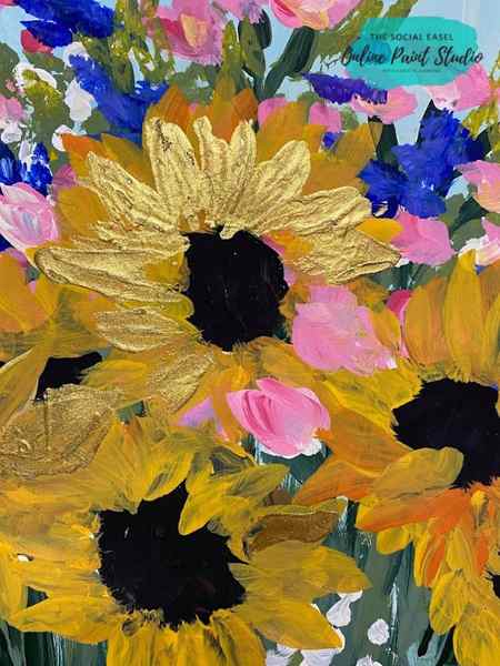 golden Sunflower Still Life The Social Easel Online Paint Studio