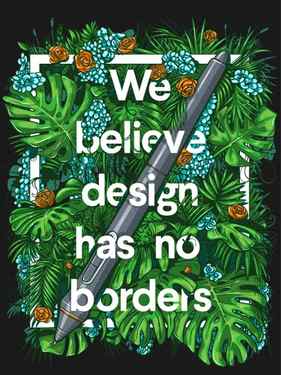 Creative artwork with the title 'We believe design has no borders'