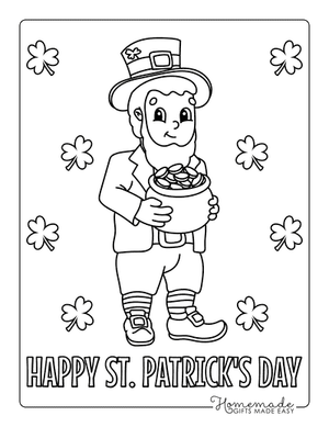 St Patricks Day Coloring Pages Leprechaun Holding Gold Pot