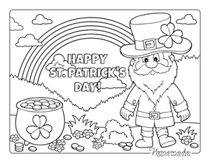 St Patricks Day Coloring Pages Rainbow Leprechaun Scene