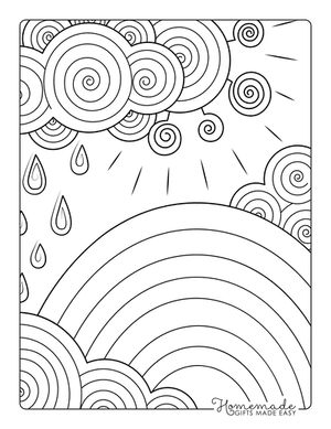 Rainbow Coloring Pages Doodle Rain Clouds Sun Rainbow