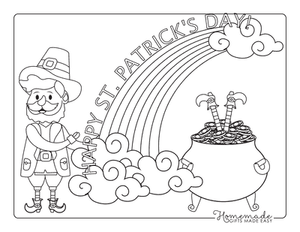 St Patricks Day Coloring Pages Leprechauns Rainbow Pot Gold