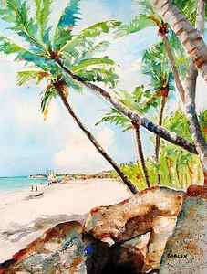Wall Art - Painting - Bavaro Tropical Sandy Beach by Carlin Blahnik CarlinArtWatercolor