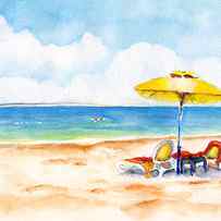 Two Lounge Chairs on Tropical Beach by Carlin Blahnik CarlinArtWatercolor