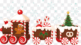 brown and white train and gingerbread illustration, Train Santa Claus Christmas Gingerbread house, Christmas train, festive Elements, happy Birthday Vector Images, christmas Decoration png thumbnail