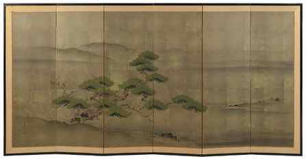 JAPANESE SIX-PANEL SCREEN Early 20th Century Height 39”. Length 78