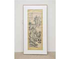 Large Chinese Watercolor: Large Chinese watercolor trees and houses, signed, 20th c. 50