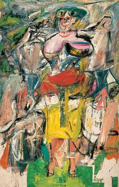 Abstract painting: Woman and Bicycle by William de Kooning, mixed media. 