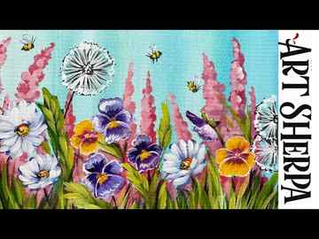 EASY Spring Wildflowers   How to paint acrylics for beginners: Paint Night at Home