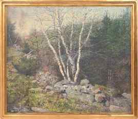 Vivian Milner Akers Landscape with Birches Oil: Vivian Milner Akers (American, 1886-1966) 
