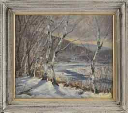 EDWARD H. HARRIGAN (Massachusetts, 1910-1987), Winter landscape with birch trees., Oil on canvas,: EDWARD H. HARRIGANMassachusetts, 1910-1987Winter landscape with birch trees. Signed lower right 
