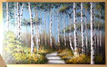Birch Trees, Oil on Canvas: Birch trees, oil on canvas, unsigned, unframed, 36