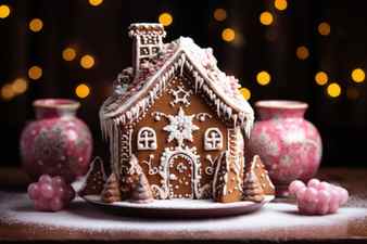 Snow globe exhibiting a gingerbread house created with generative ai