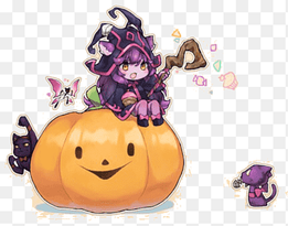 League of Legends Halloween Pumpkin Cat, Witch and cat on Halloween pumpkin, purple, happy Halloween png thumbnail