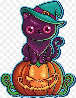 Black cat Halloween Party Pumpkin, Cute cartoon black cat, cartoon Character, food png thumbnail