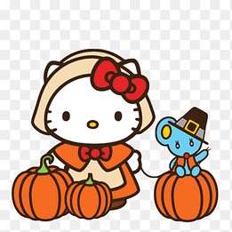 Hello Kitty beside pumpkins and mouse illustration, Hello Kitty Thanksgiving Cat, hello kitty, food, orange png thumbnail