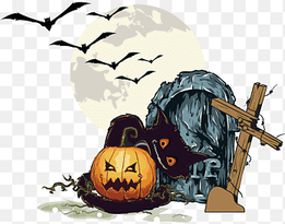 graveyard illustration, Halloween Pumpkin Jack-o-lantern, Cemetery Halloween pumpkin, happy Halloween, lantern png thumbnail