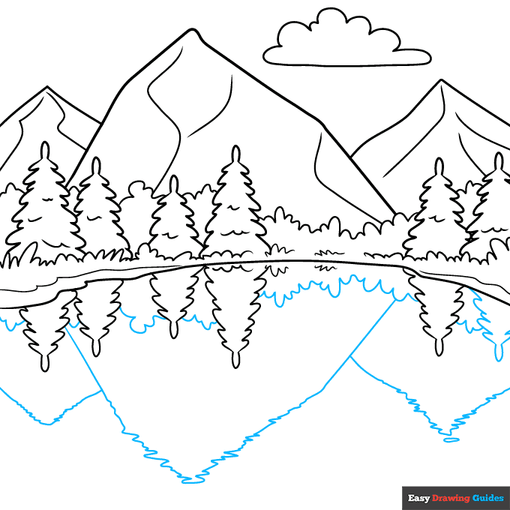 easy reflection drawing - mountain landscape step-by-step drawing tutorial: step 8